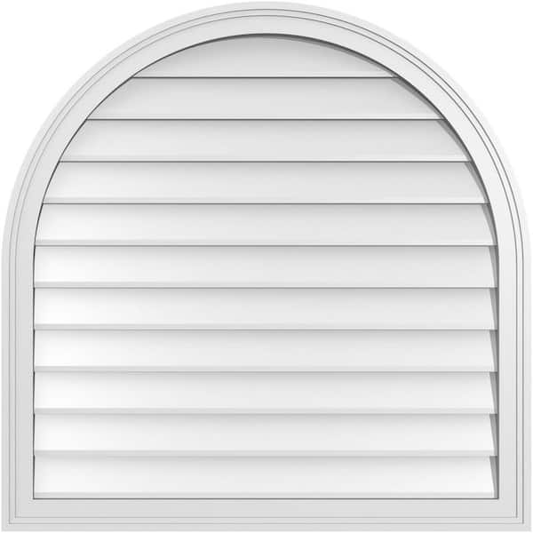 Ekena Millwork 34 in. x 34 in. Round Top White PVC Paintable Gable Louver Vent Non-Functional