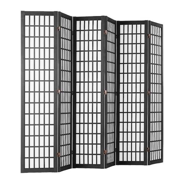 6 Panel Japanese Room Divider, Folding Privacy Screen for Home, Office, Bedroom, Restaurant, Indoor Partition (Black)