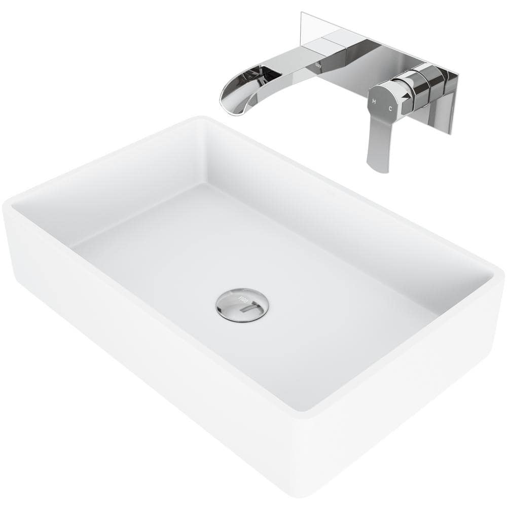 Eco-Friendly White Stone Rectangular Vessel Sink with Modern Faucet