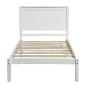 White Wood Frame Twin Platform Bed with Headboard