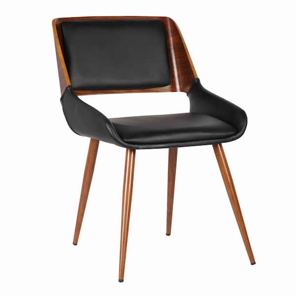 Benjara Mid Century Black and Brown Leatherette Dining Chair with Split Padded Back