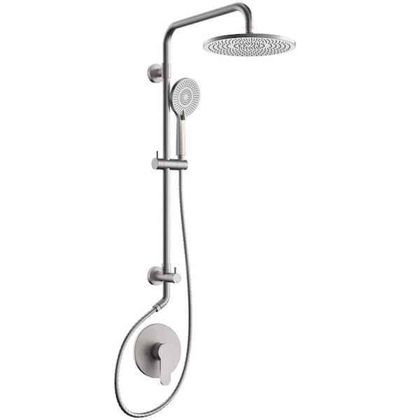 4-Spray Round High Pressure Wall Mount Dual Shower Head with Handheld Shower Head 1.8 GPM in Brushed Nickel