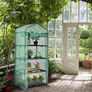 28 in. W x 19 in. D x 63 in. H Mini Greenhouse with PE Cover 4-Tier Portable Warm House