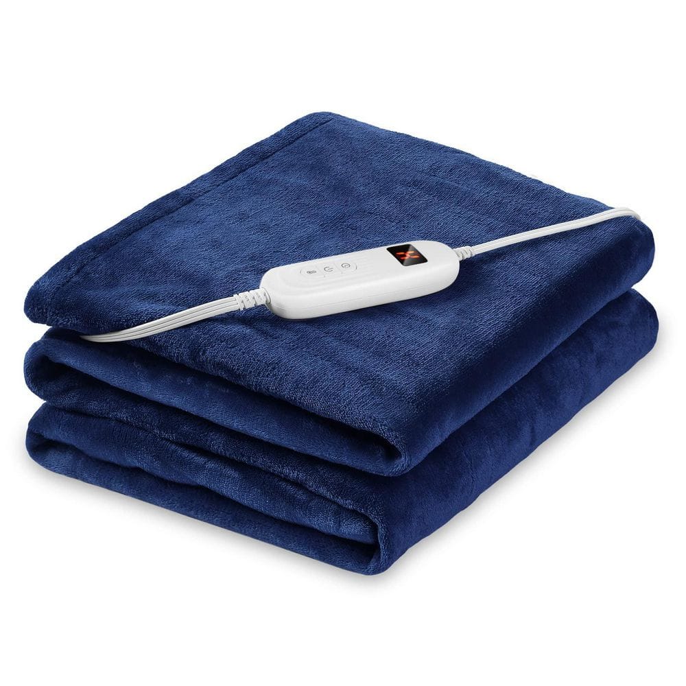 Blue Soft Flannel Sherpa Full Body Warming Heated Electric Throw Blanket