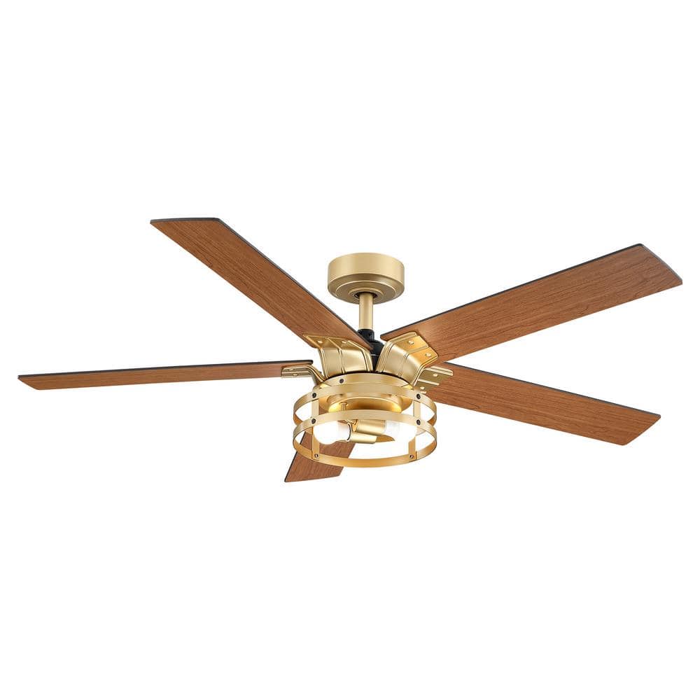 Parrot Uncle 52 in. Indoors Downrod Mount Gold Ceiling Fan with Remote