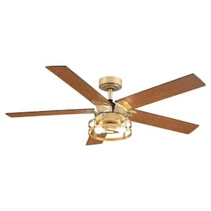 52 in. Indoors Downrod Mount Gold Ceiling Fan with Remote Control and Light Kit