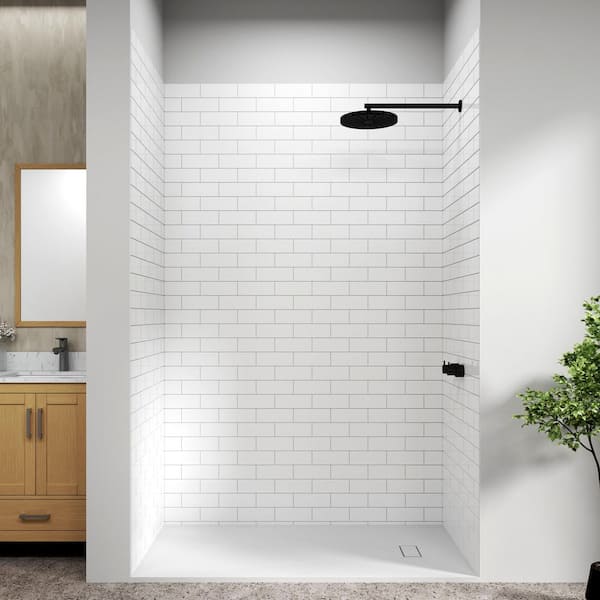 60 in. L x 32 in. D x 96 in. H 3-Piece Glue Up Composite Alcove Shower Wall Set in White