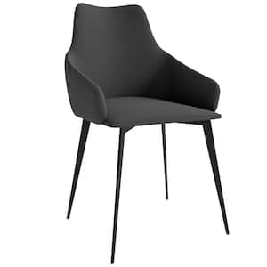 Sonnet Modern Dining Chair with Upholstered Seating and Arms in Metal Legs (Grey)