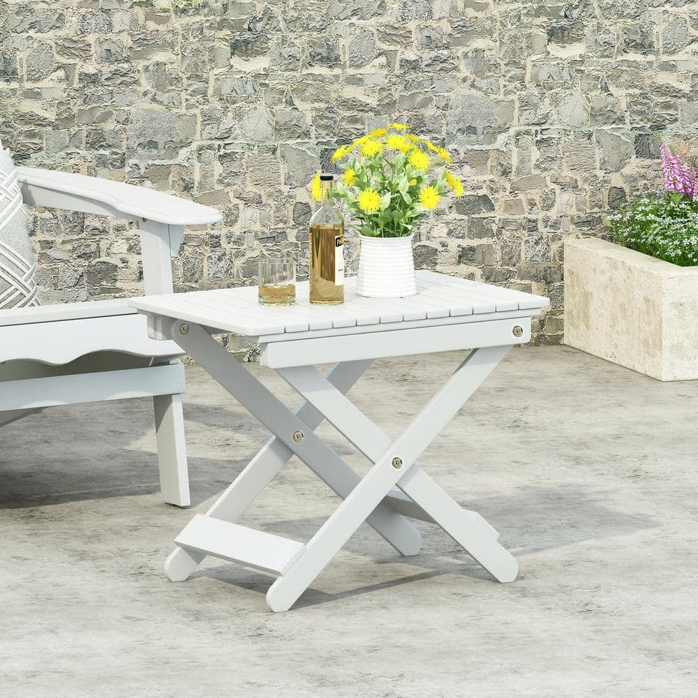 White 15 in. D x 22.75 in. W x 18.25 in. H Outdoor Folding Acacia Wood Side