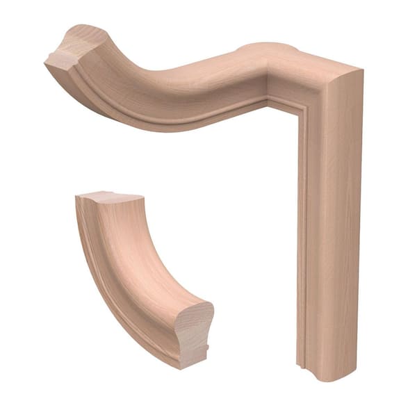 Stair Parts 7060 Unfinished Red Oak 90° Left-Hand 2 Rise Gooseneck Handrail Fitting