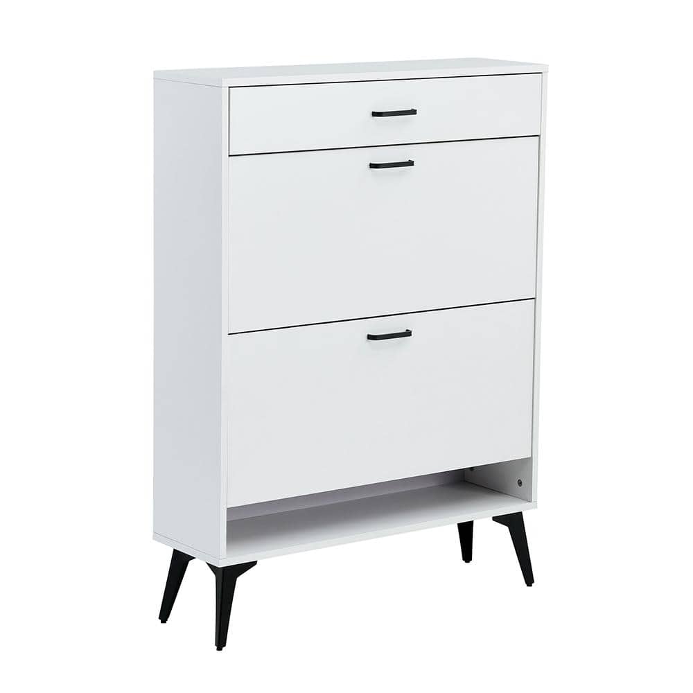 YOFE 43.3 in. H x 31.49 in. W White 3Drawer Wood Shoe Storage