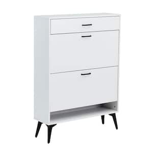 43.3 in. H x 31.49 in. W White 3-Drawer Wood Shoe Storage Cabinet with Removable Panels & 1 Open Shelf