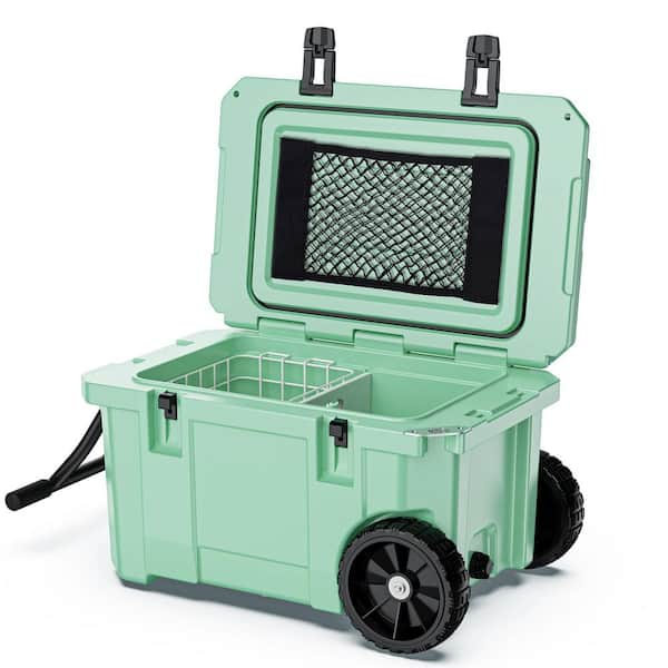 Light Green 55 qt. Portable Chest Cooler, Leak-Proof Outdoor Insulated Cooler with Handle and Wheels for Camping, Beach