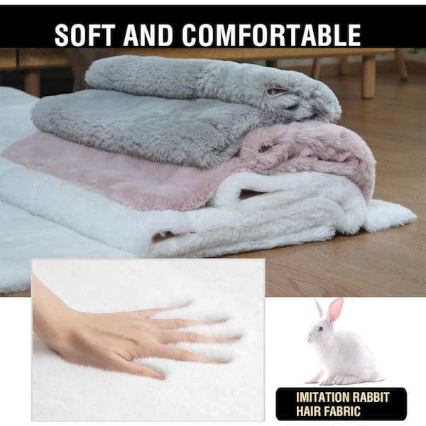 Nourideaux White 8 ft. x 10 ft. Large Rug Fluffy Fuzzy Faux Rabbit