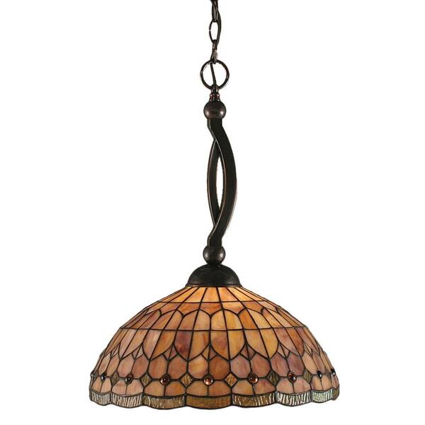 Filament Design Concord 1-Light Black Copper Pendant with Rosetta Tiffany Glass