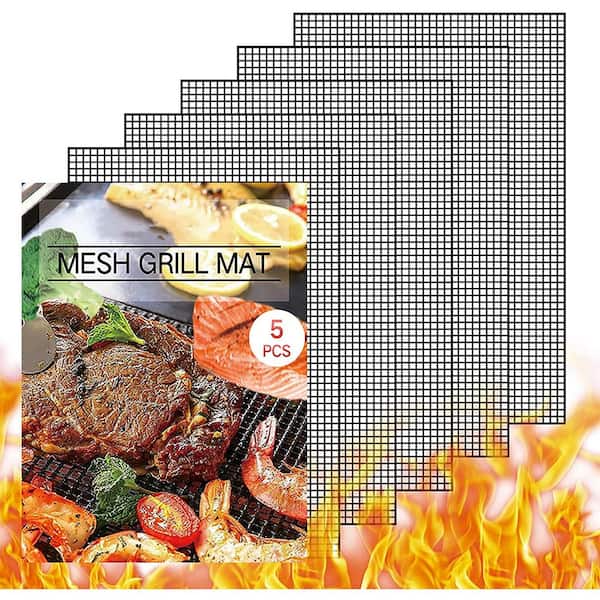 Unbranded Barbecue Mesh Mats- Set of 5 Non-Stick Mesh, Reusable, Easy Clean 15.75 in. x 13 in., Black, Cooking Accessories