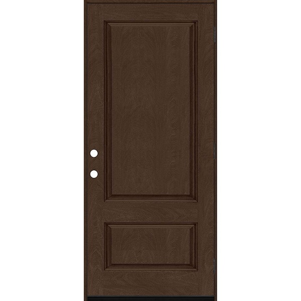 Steves & Sons Regency 36 in. W. x 80 in. 2-Panel 3/4 sq. Top LHOS Hickory-Stained Fiberglass Prehung Front Door