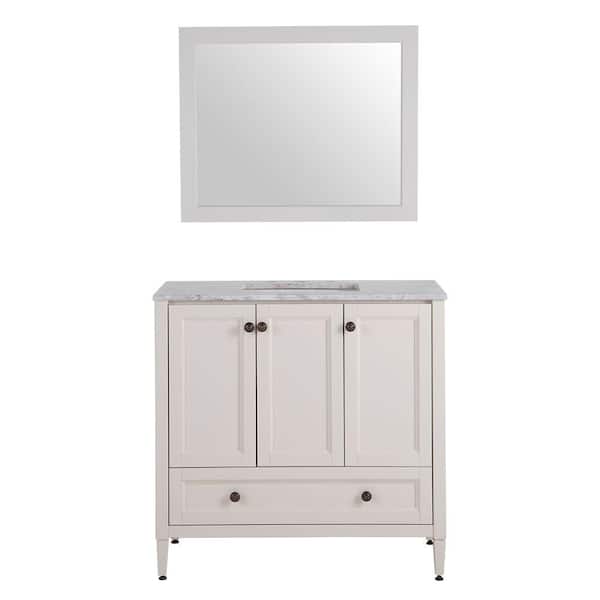 Home Decorators Collection Claxby 36 in. W x 19 in. D Bathroom Vanity in Cream with Stone Effects Vanity Top in Winter Mist and Mirror