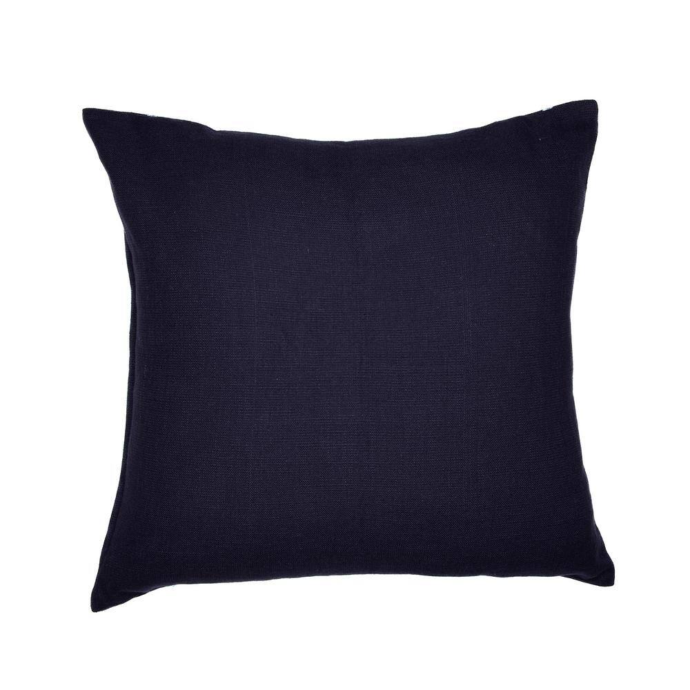 Denim Blue Embroidered Cotton Blend Square Throw Pillow