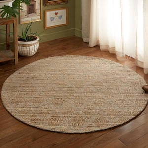 Sol Diamond Ivory 5 ft. RD Hand Knotted 100% Jute Beige Round Rug