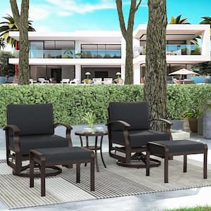 5-Piece Aluminum Swivel Outdoor/Indoor Rocking Chairs Patio Conversation Set with Black Cushions and Table, Footstool