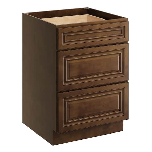 CASAINC 24 in. W x 24 in. D x 34.5 in. H Plywood Ready to Assemble Floor Base Kitchen Cabinet in Dark Caramel with 3 Drawers