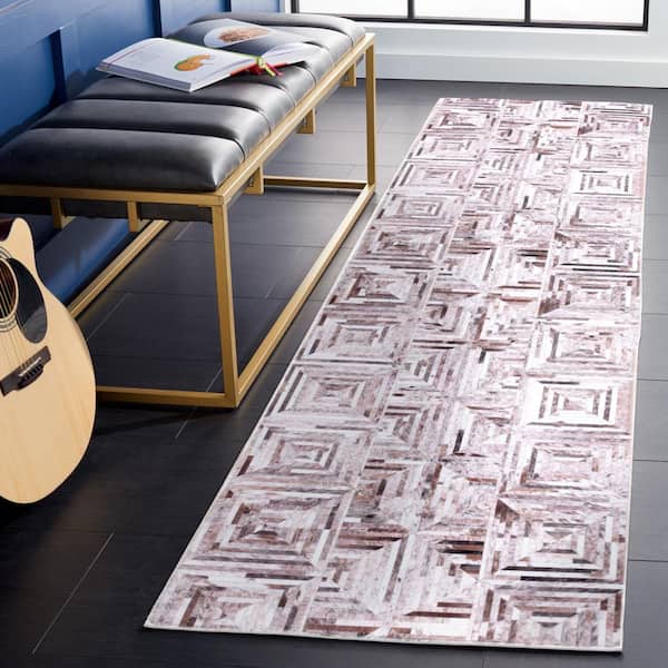 Faux Hide Beige/Brown 3 ft. x 8 ft. Machine Washable Striped Geometric Runner Rug
