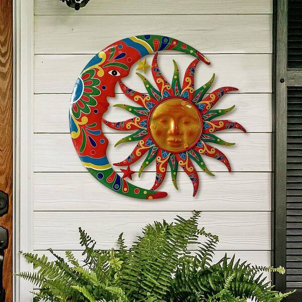 Outdoor Metal Art 12 Inch Iron Sun Wall Art - Blue Sun Face Decor For Garden, Patio & Indoor Walls Iron Sun Decor