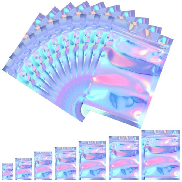 100 Pieces Iridescent Resealable Foil Proof Bags Clear Smell Sealable Flat Pouches for Food Storage Snack Jewelry