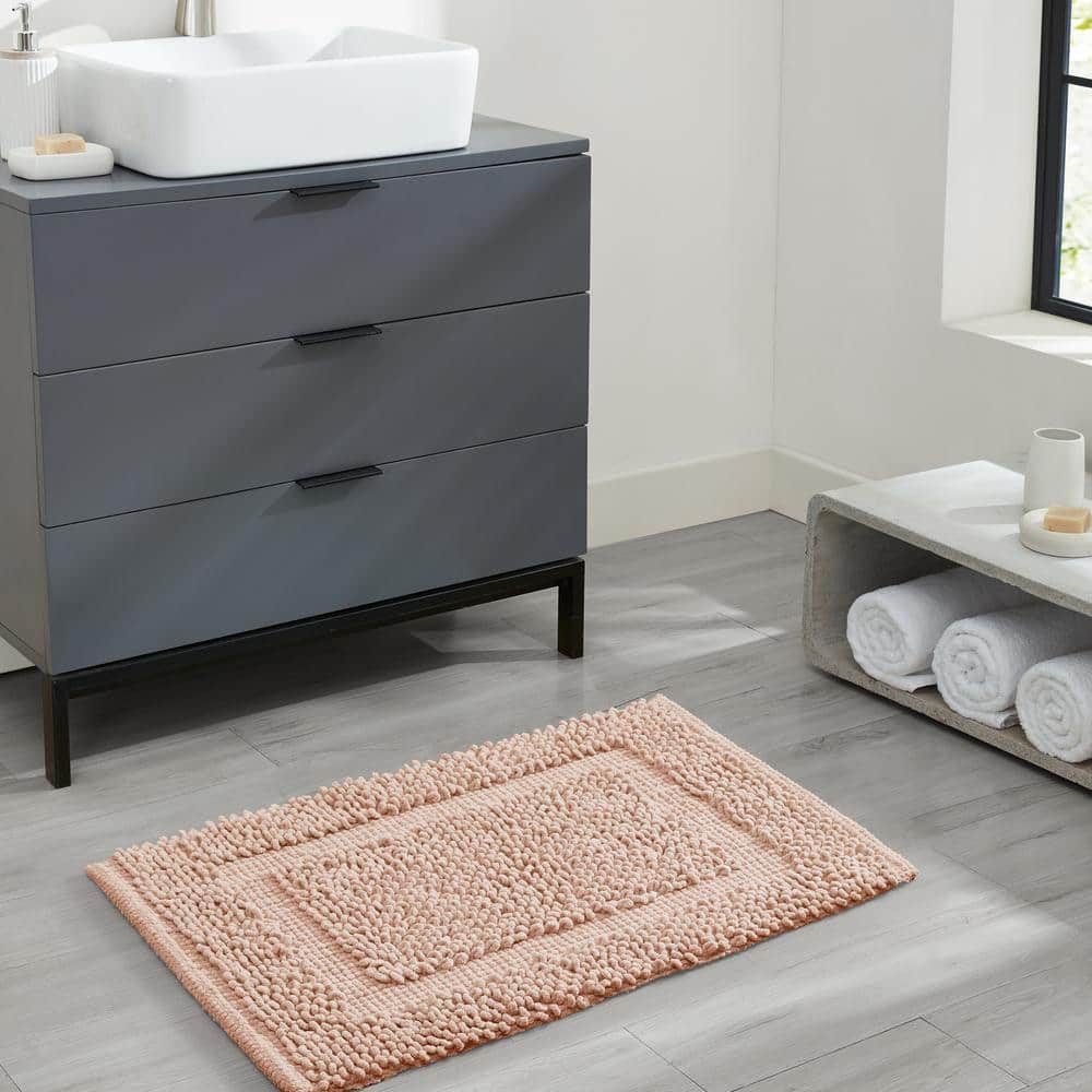Pink Dusty Rose Cotton Chenille Non-Slip Bath Mat 27" x 45"