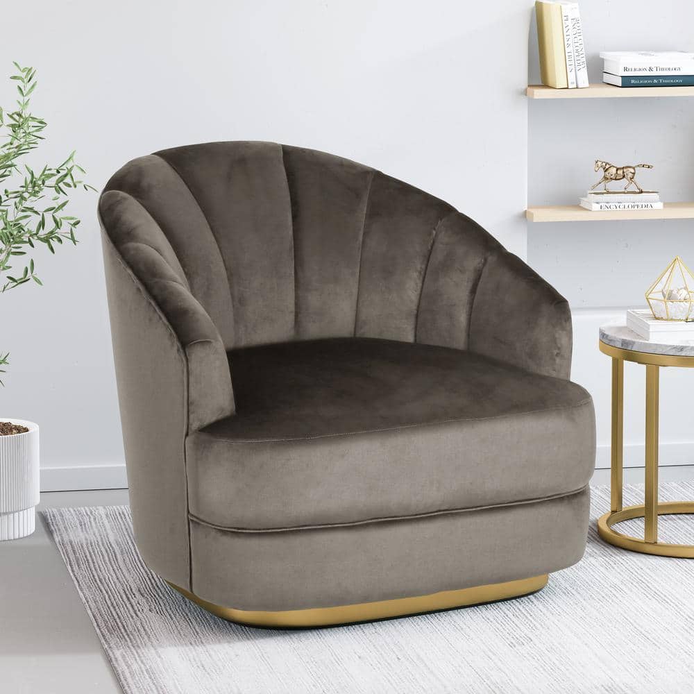 Gray Velvet Upholstered Club Armchair with Solid Wood Frame