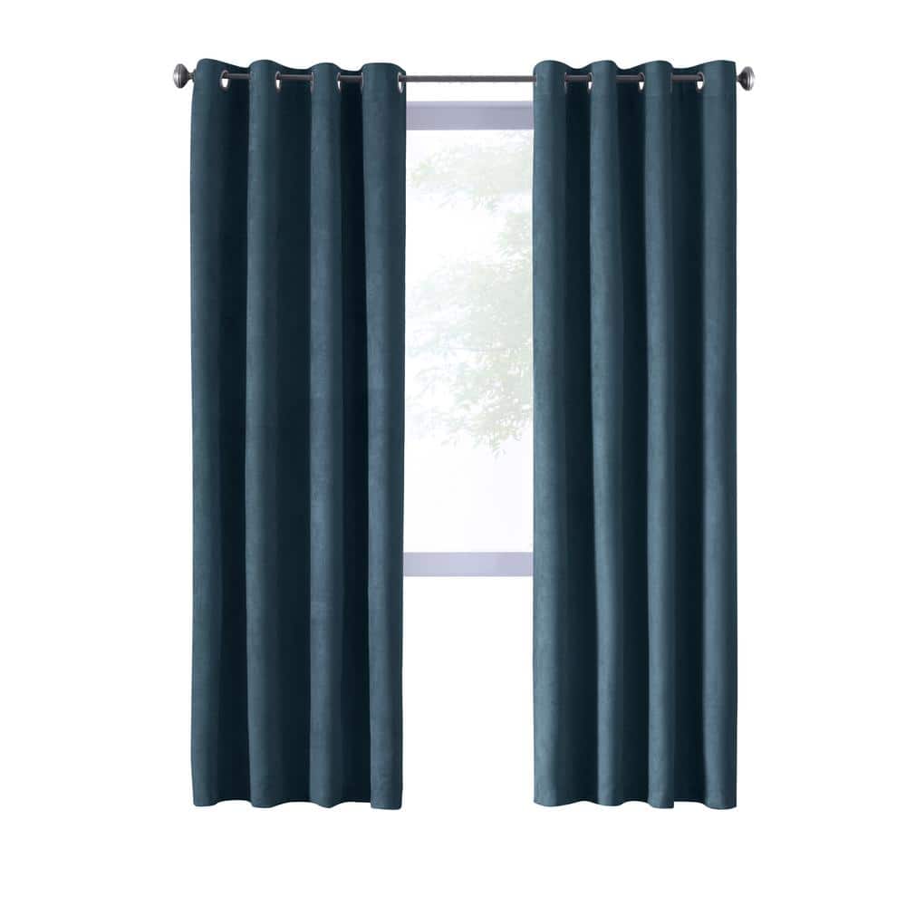 Navar Navy Polyester Faux Seude 54 in. W x 63 in. L Grommet Indoor Blackout