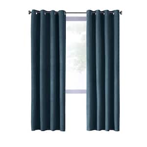 Navar Navy Polyester Faux Seude 54 in. W x 63 in. L Grommet Indoor Blackout Curtain (Single Panel)