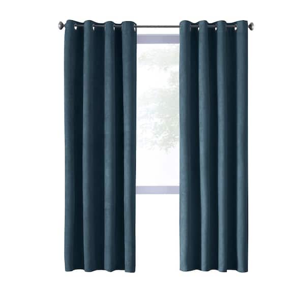 Unbranded Navar Navy Polyester Faux Seude 54 in. W x 63 in. L Grommet Indoor Blackout Curtain (Single Panel)