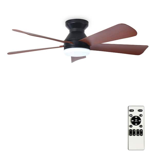 42 in. Brown Housing 5-Brown Blades Flush Mount Standard Ceiling Fan with Light Dimmable LED Included Remote