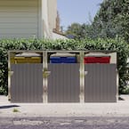 Nelly 95.46 in. W x 32.09 in. D Light Gray Metal Patio Outdoor Storage Garbage Bin Shed Trash Can Storage