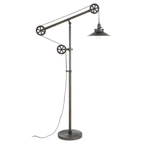 Descartes 70 in. Aged Steel Wide Brim Floor Lamp with Pulley System