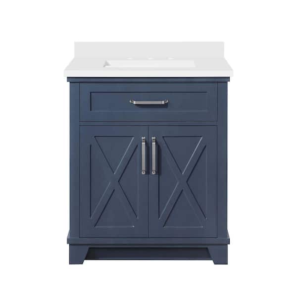 OVE Decors Ollie 30 in. W x 22 in. D x 35 in. H Bath Vanity in Midnight Blue with White Engineered Stone Top