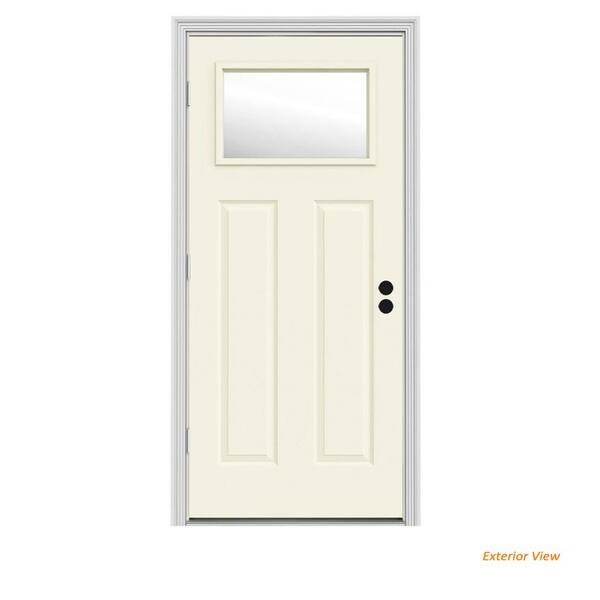 JELD-WEN 30 in. x 80 in. 1 Lite Craftsman Vanilla Painted Steel Prehung Right-Hand Outswing Front Door w/Brickmould