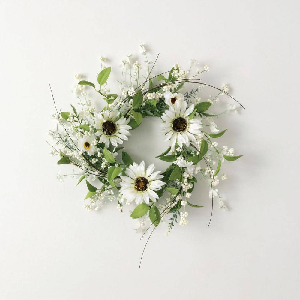 White Artificial Sunflower and Berry Floral Front Door Wreath
