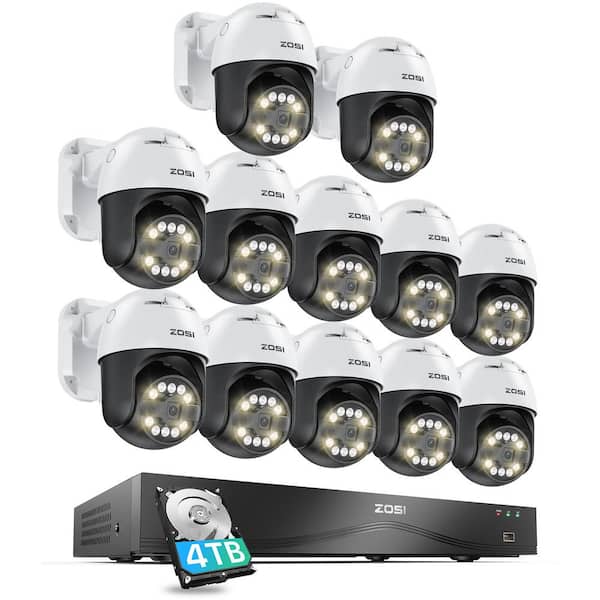 4K 16-Channel(32CH Expandable) POE 4TB NVR Security Camera System with 12-Wired 5MP 360° Pan Tilt Audio Outdoor Cameras