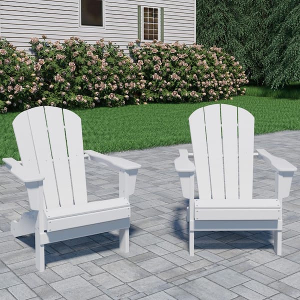 Zeus & Ruta White HDPE DPE Plastic Resin Outdoor Patio Adirondack Chair with Adult Size, Weather Resistant Set of 2