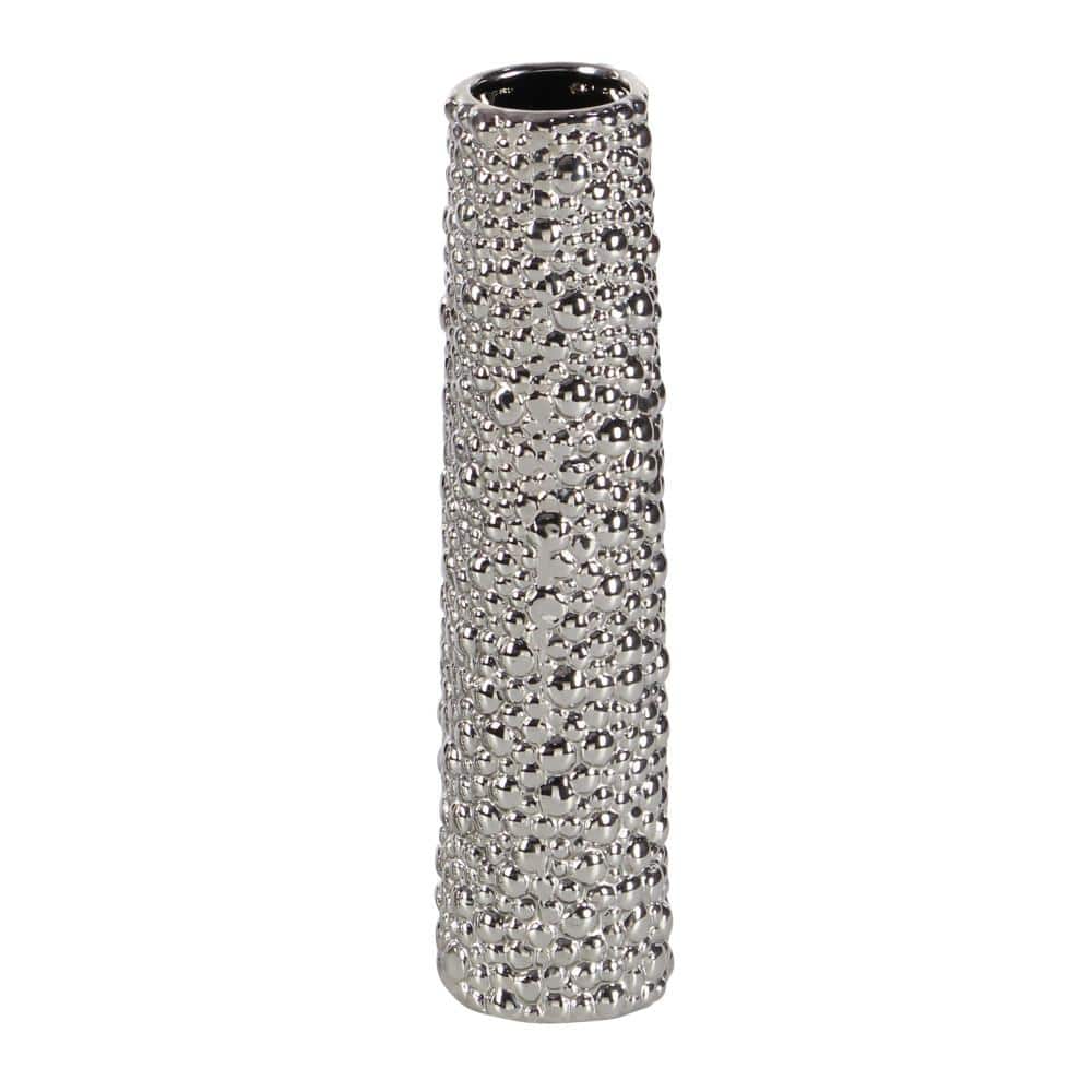 Elegant Trio Silver Ceramic Decorative Vases 12" Set of 3