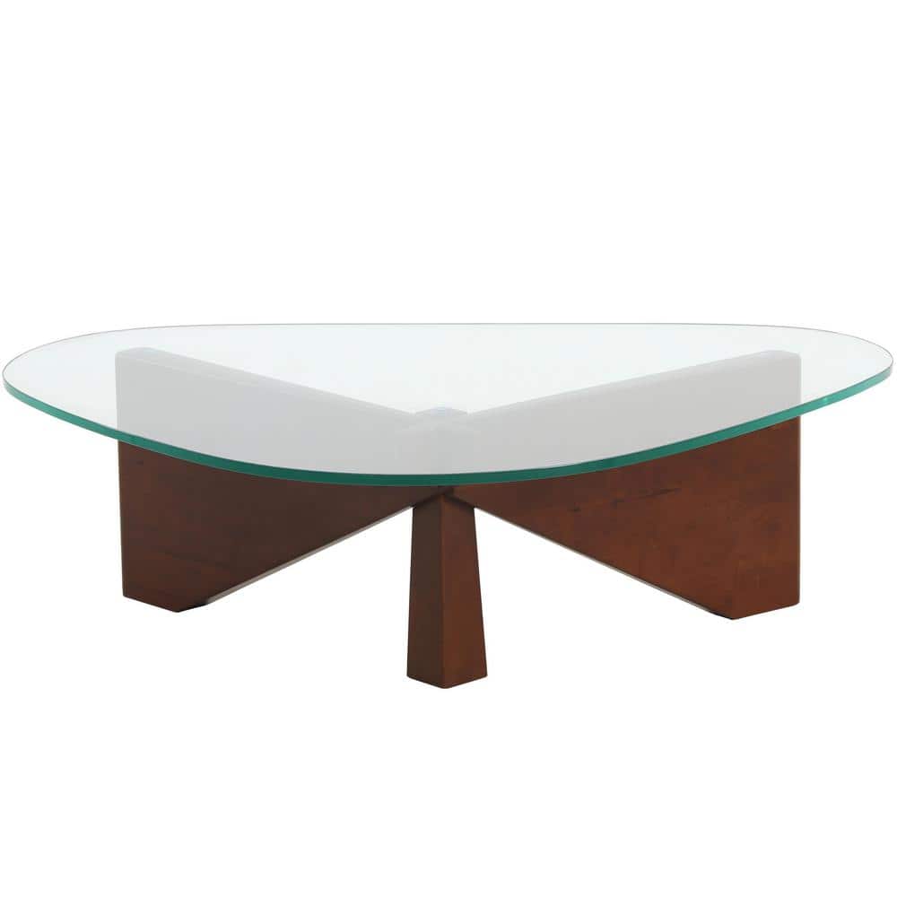 Imperial Dark Walnut Triangular Coffee Table with Glass Top