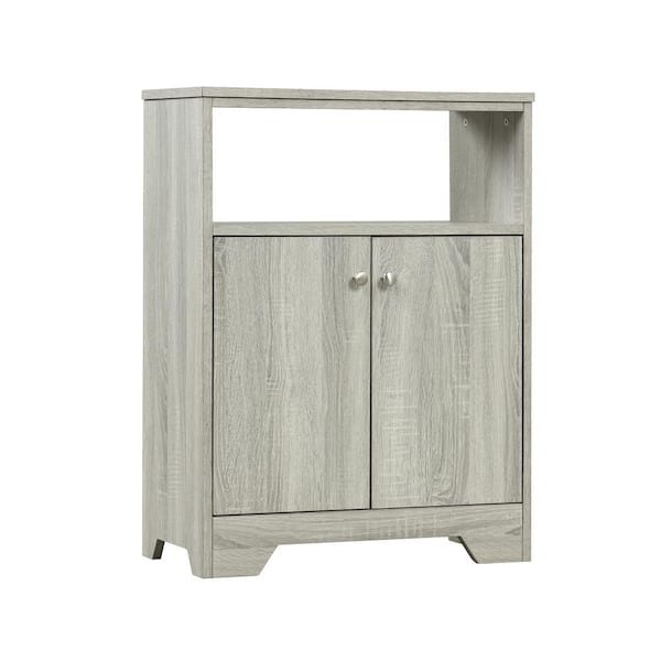 Tileon 23.6 in. W x 11.8 in. D x 31.7 in. H Gray OakMDF Board Freestanding Bathroom Linen Cabinet with Adjustable Shelves