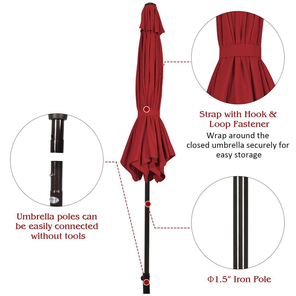 Red 9ft Steel Frame Outdoor Patio Umbrella with Crank