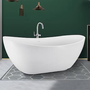 Modern 67 in. Acrylic Double Slipper Freestanding Flatbottom Bathtub in. Glossy White