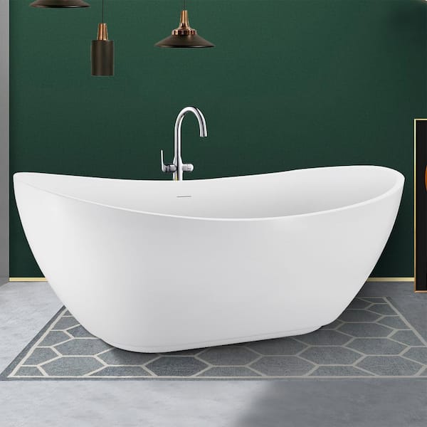 UPIKER Modern 67 in. Acrylic Double Slipper Freestanding Flatbottom Bathtub in. Glossy White