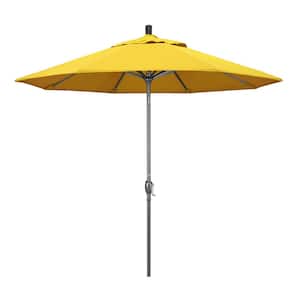 9 ft. Hammertone Grey Aluminum Market Patio Umbrella with Push Button Tilt Crank Lift in Lemon Olefin
