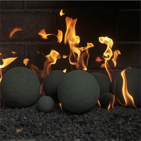 5 in. Set of 8 Ceramic Fire Balls in Midnight Black 01-0583 - The